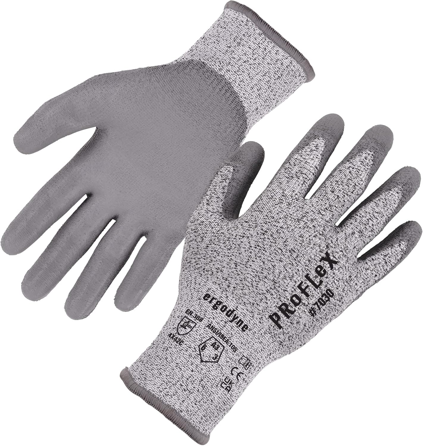 Ergodyne ProFlex 7030 Cut Resistant Work Gloves, ANSI A3, PU Coated Palms for Flexible No Slip Grip, Abrasion Resistant, 13g, 12-Pairs