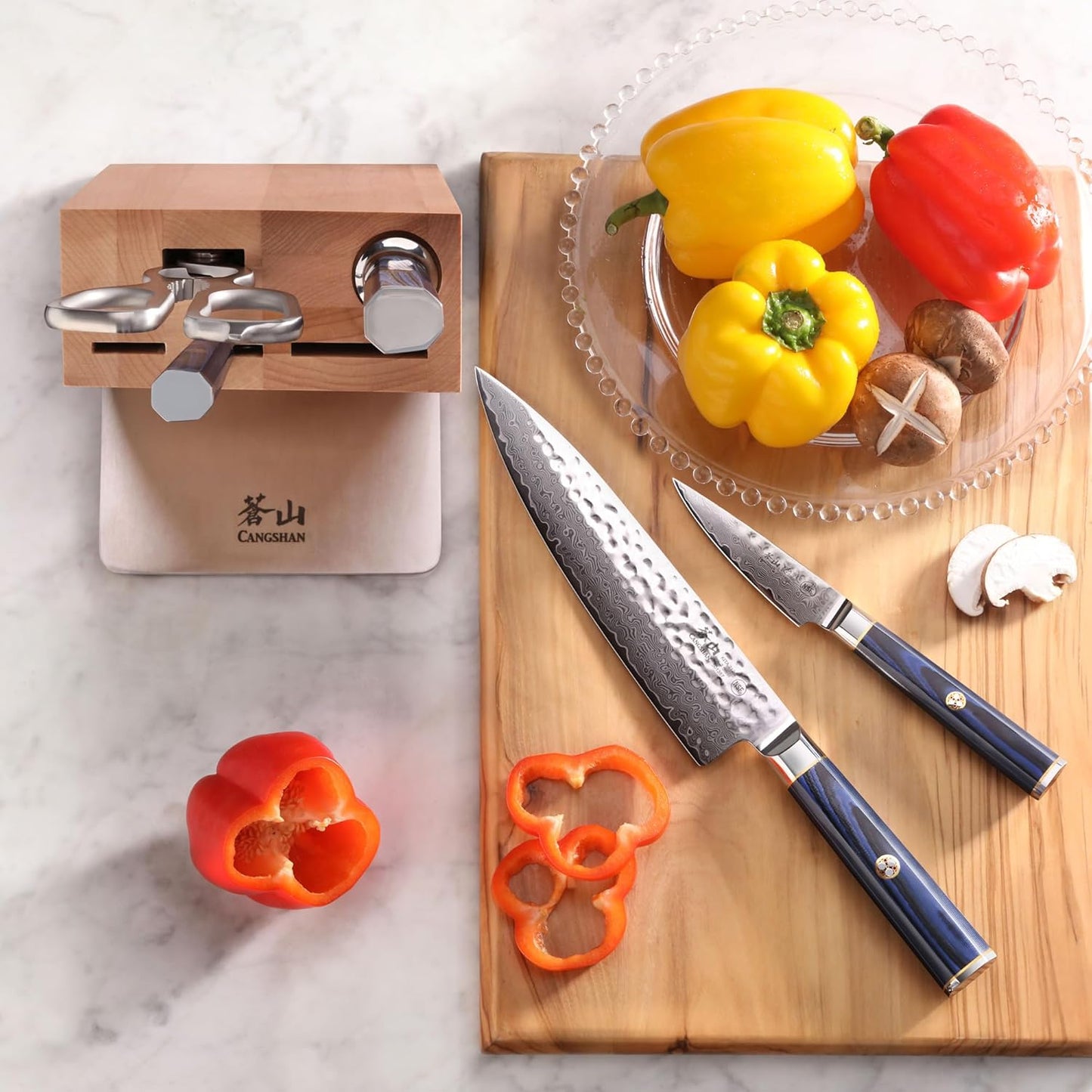 Cangshan KITA Series 12-Piece Knife Block Set, HUA Ash Wood Block, 501790 (Blue, 12pc)