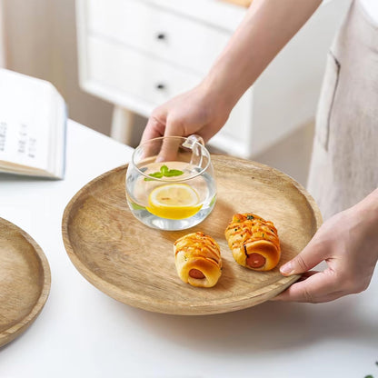 Mango Carving Wood Round Platters for Ottoman or Side Table, Charcuterie Board or Cheese Platter for Living Room (13" x 13" x 2" - White Wash)