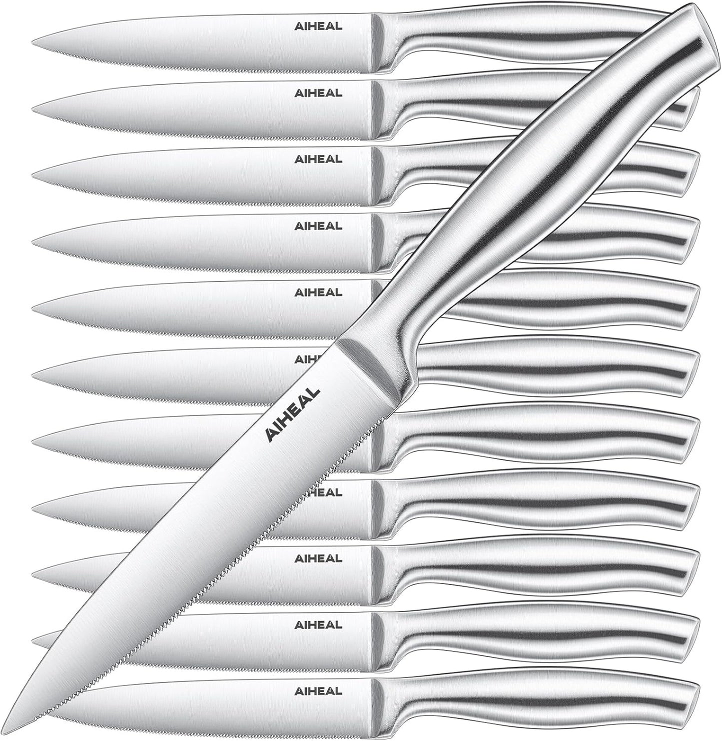 Aiheal Steak Knives, Stainless Steel Steak Knives Set of 8, Never Needs Sharpening Dinner Steak Knife Set, Sharp Micro Serrated Knives