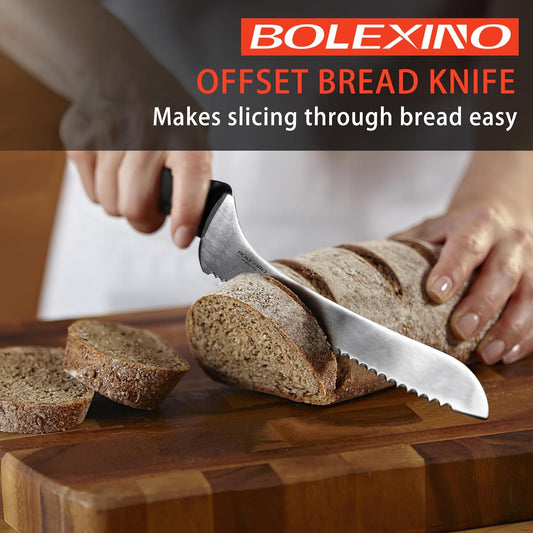 9 Inch White Offset Serrated Bread Knife Wavy Edge knife, High Carbon Stainless Steel Multi-Purpose Kitchen Knife for Homemade Bread, Crusty Breads, Cake, Bagel