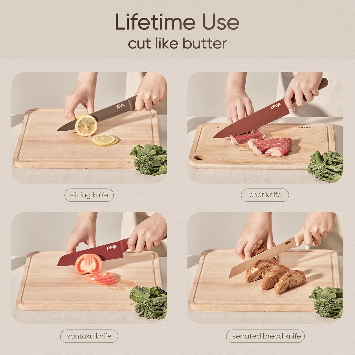 CAROTE Knife Set, 13 Pcs Kitchen Knife Set with Letter, 6 Knives with Blade Guards & Kitchen Shears