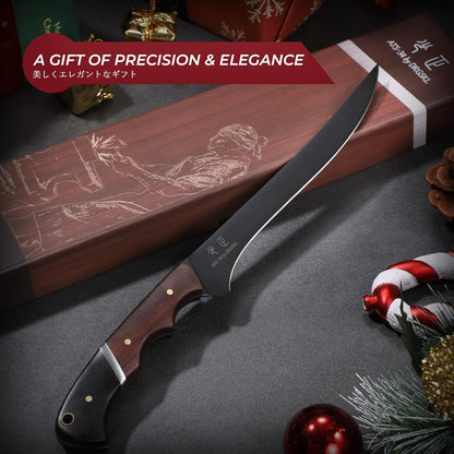 DRGSKL Boning Knife 7 inch - Brisket Trimming Knives for Meat Cutting, Black Butcher Slicing Knives with Full Tang Handle, Kitchen Fillet Knife for Birthday Dad Mom Gift
