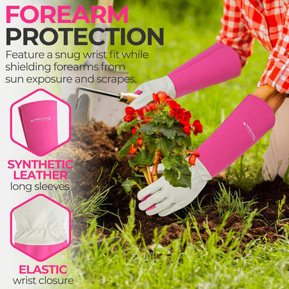 HANDLANDY Rose Pruning Gloves for Men & Women, Long Thorn Proof Gardening Gloves, Breathable Pigskin Leather Gauntlet, Best Garden Gifts & Tools for Gardener