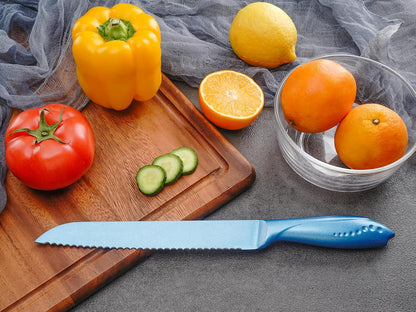 8 Inch Bread Knife, German High Carbon Stainless Steel Blade and Ergonomic Comfortable Handle, Non-Stick Bread Knife for Slicing Bread, Cake, Bagels-Blue