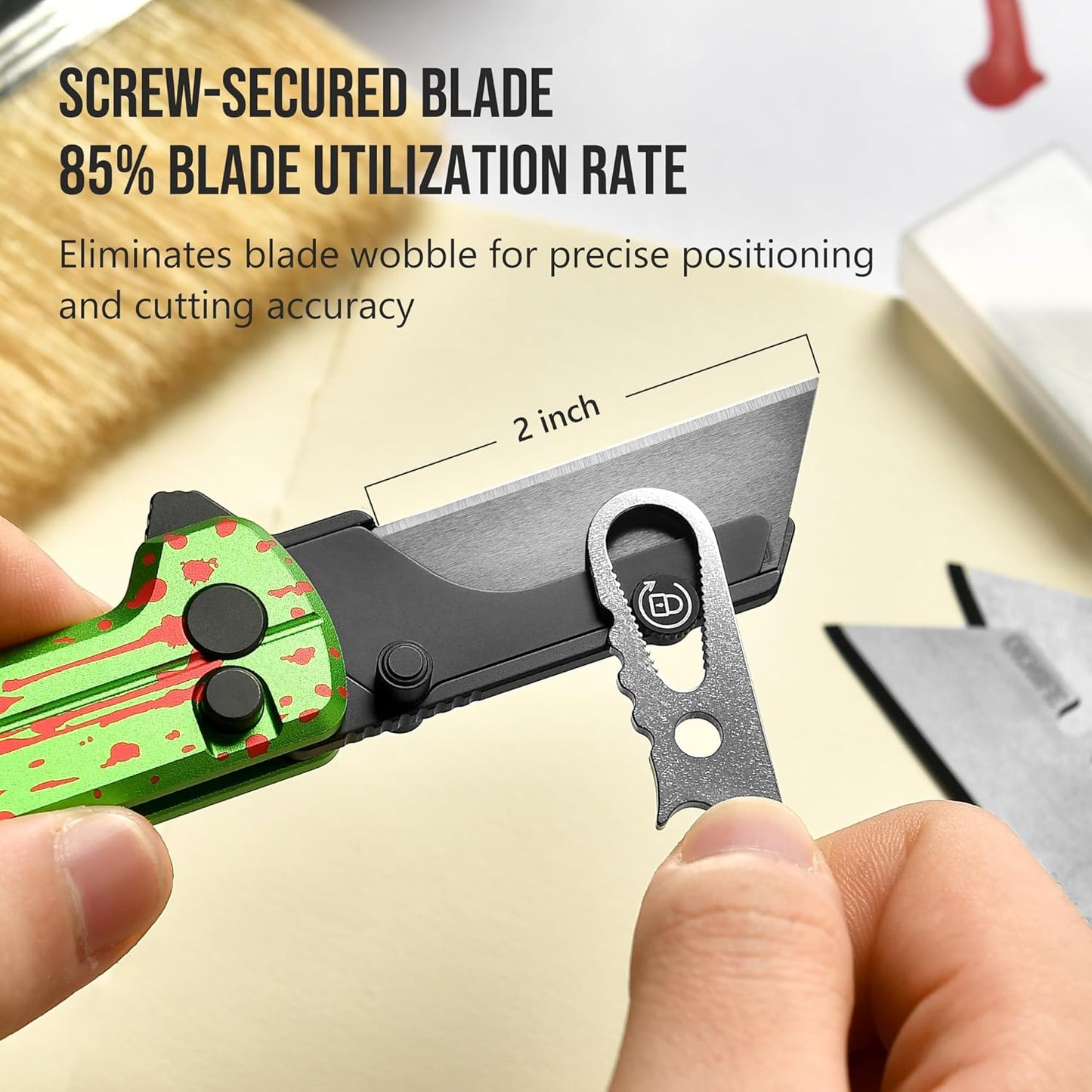 OKNIFE U1 Ultra Titanium Pocket Folding Utility Knife w/Ceramic Blade, Button Lock EDC Box Cutter with Clip for Men Women