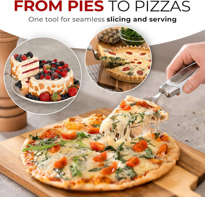 Orblue Pie Server, Essential Kitchen Tool, Serrated on Both Sides, Great for Right or Left Handed Chef, Stainless Steel Flatware , Cake Cutter,White