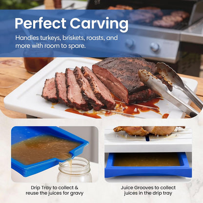 Large Cutting Board - Karving King Plus Meal Prep System with Juice Groove, Spikes, Drip Tray & Removable BPA Free Cutting Board - Patented Multi-Feature Design Carving Board - BBQ & Kitchen Essential
