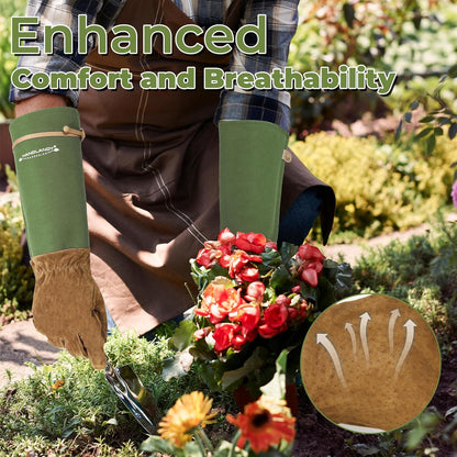 HANDLANDY Rose Pruning Gloves for Men & Women, Long Thorn Proof Gardening Gloves, Breathable Pigskin Leather Gauntlet, Best Garden Gifts & Tools for Gardener