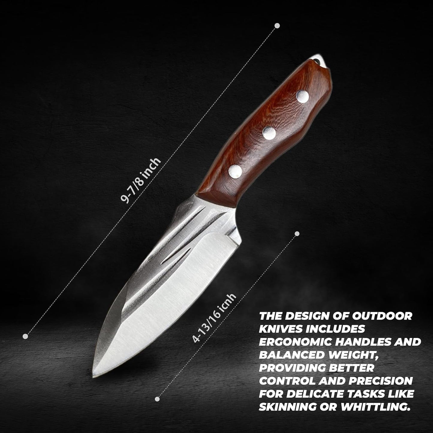AOSILEY Pocket Fixed Blade Knife with Wood Handle and Leather Sheath for Camping, Outdoor Hunting,Tactical, Survival and EDC