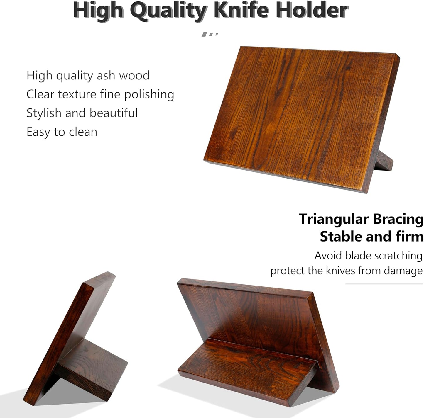 WILDMOK Magnetic Knife Holder, Double Sided Magnetic Knife Block, Ash Wood Rack Magnetic Stands for Multipurpose Storage Knife Holder - 11 x 9.4 Inches