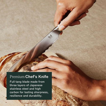 Material, Serrated Bread Knife 6", Bread Knife for Homemade Bread, Serrated Kitchen Knife, Carbon Stainless Steel Santoku-Inspired Blade, Razor-Sharp addition to your Chef Knife Set, Almost Black