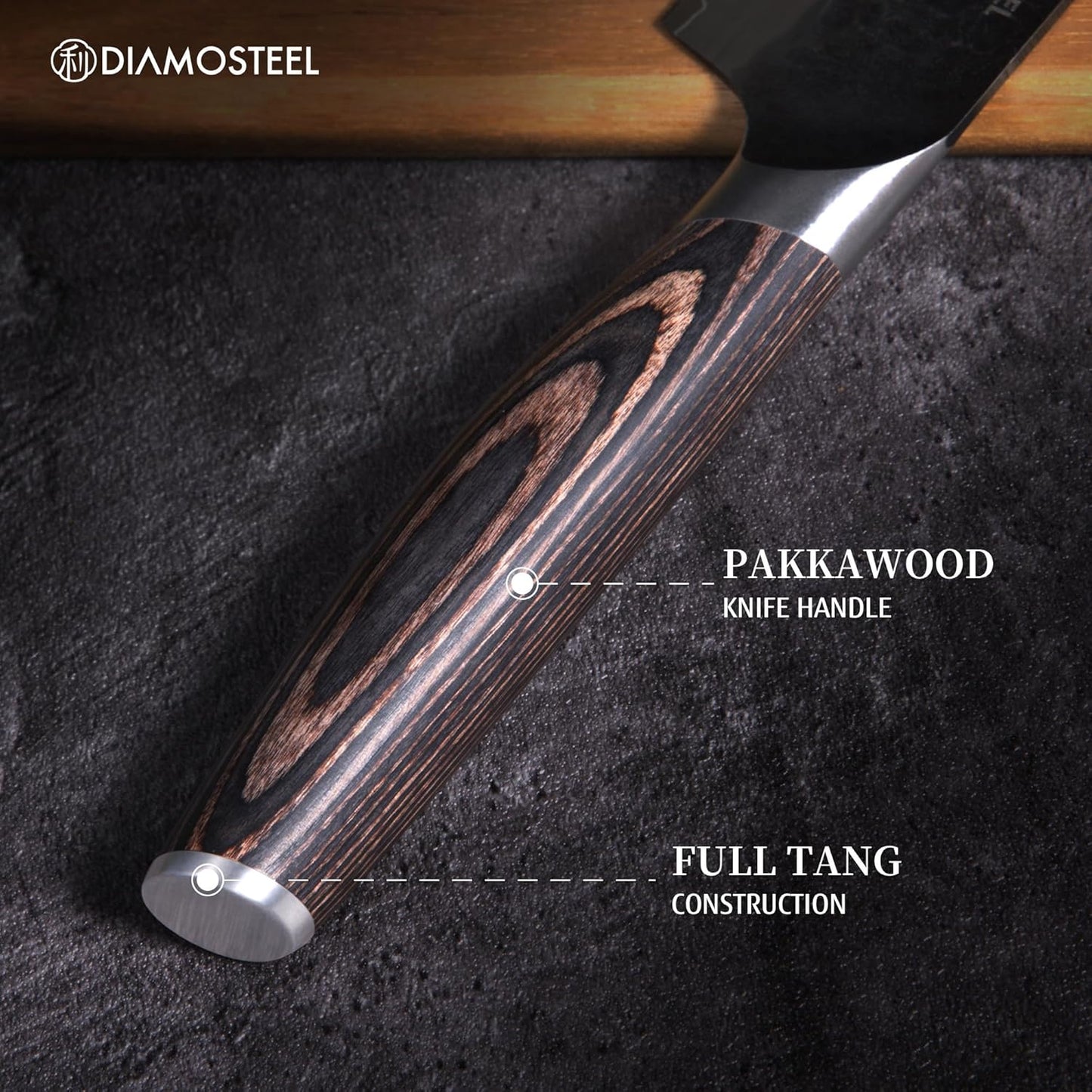 Santoku Knife - 7-Inch Professional Kitchen Knife - Hammered Black Oxide Blade Japanese 9CR18MOV High Carbon Stainless Steel Sharp Chef Knife - Ergonomic Pakkawood Handle with Present Box