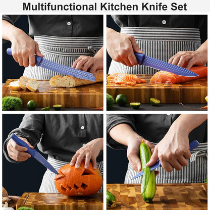 Kitchen Knife Set with Block, 6-Piece Non-stick Stainless Steel Sharp Knives Set for Precision Cutting with Universal Knife Block for Kitchen, Ergonomic Design & Dishwasher Safe, Pink