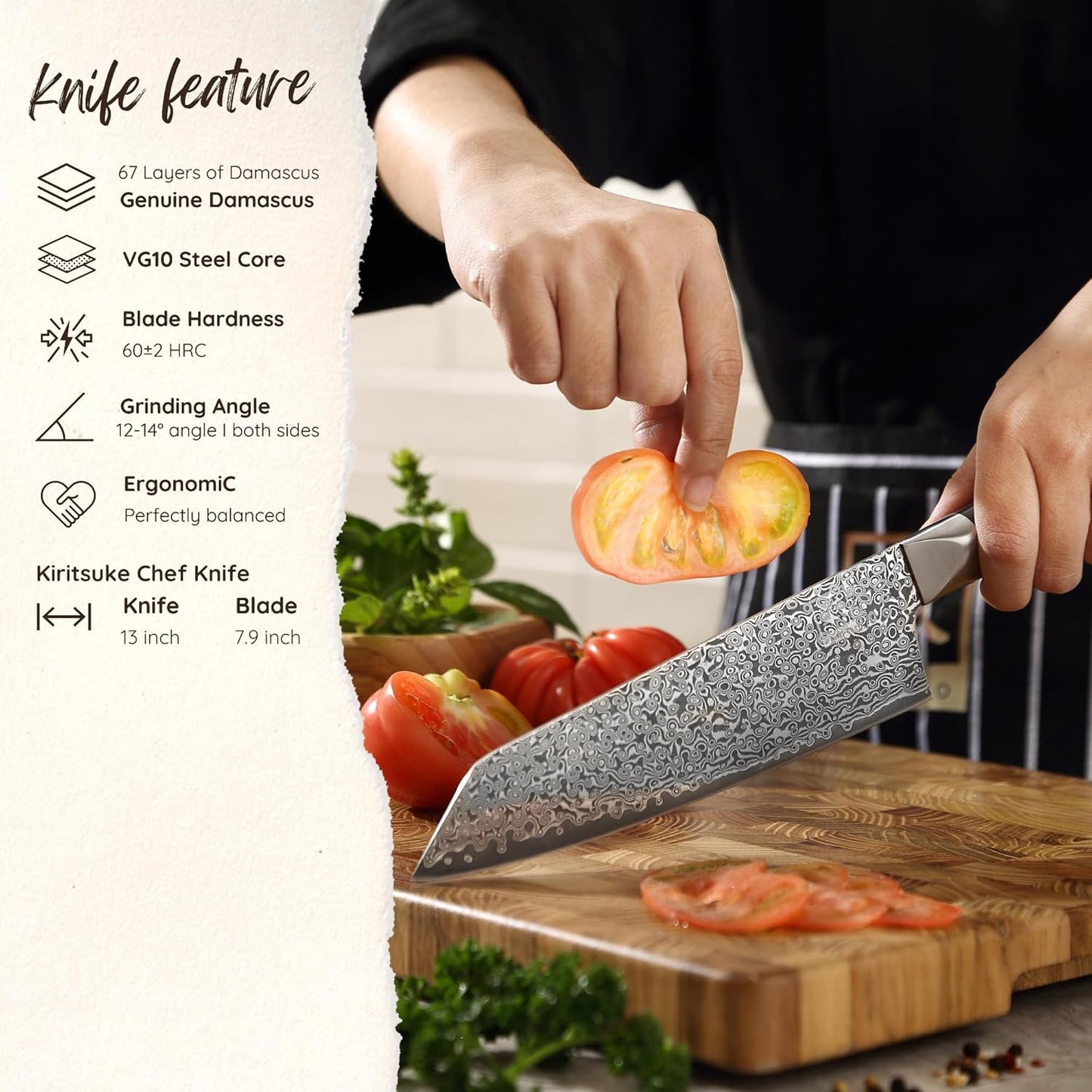 zayiko Limited Edition Copper Damascus Chef’s Knife – 8.3" Kiritsuke Blade | Damascus Steel with VG10 Core & Copper Texture | Maple Wood Handle | Professional Kitchen Knife in Gift Box