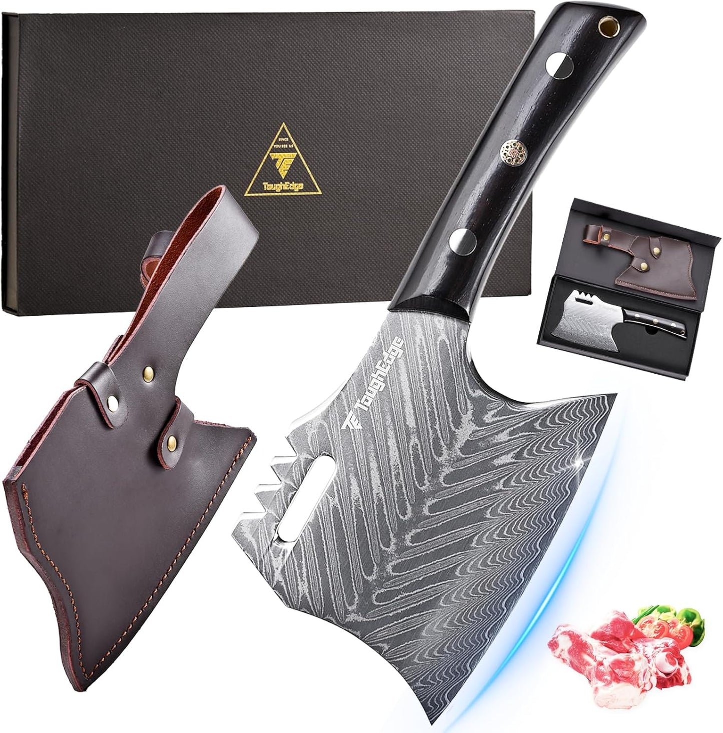 Meat Cleaver Knife, 8.07" Bone Chopper, 6mm Thick Blade, All-in-One Chop & Slice Knife with Wenge Wood Handle for Home Kitchen & BBQ