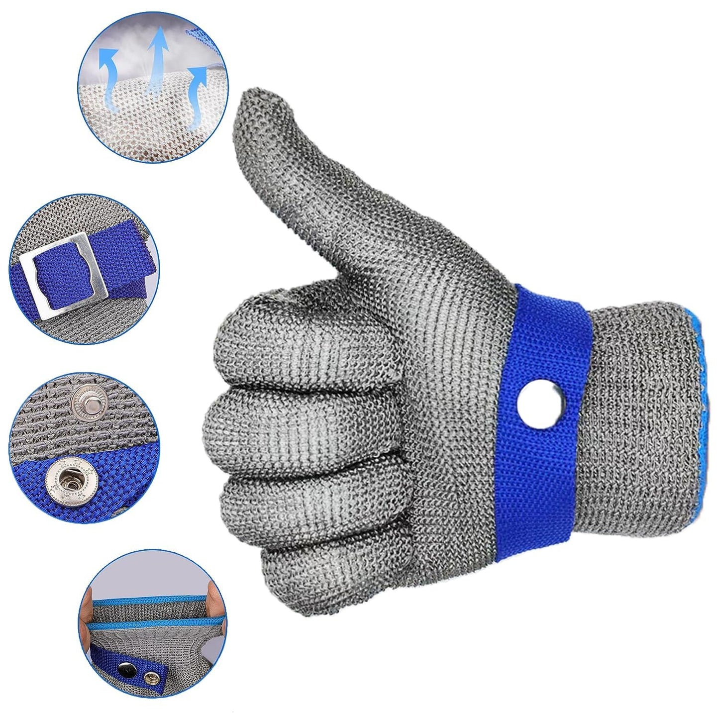 A9 Level 9 Cut Resistant Glove Food Grade, 2.0 Upgraded Protective/Anti Knife Cutting Stainless Steel Mesh Metal Glove, for Chefs Kitchen Work Oyster Shucking Butcher Meat Cutting (Large)