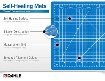 Dahle Vantage 10680 See-Through Premium Self-Healing Cutting Mat, 9"x12", 1/2" Grid, 5 Layers for Max Healing, Perfect for Crafts & Sewing, Clear