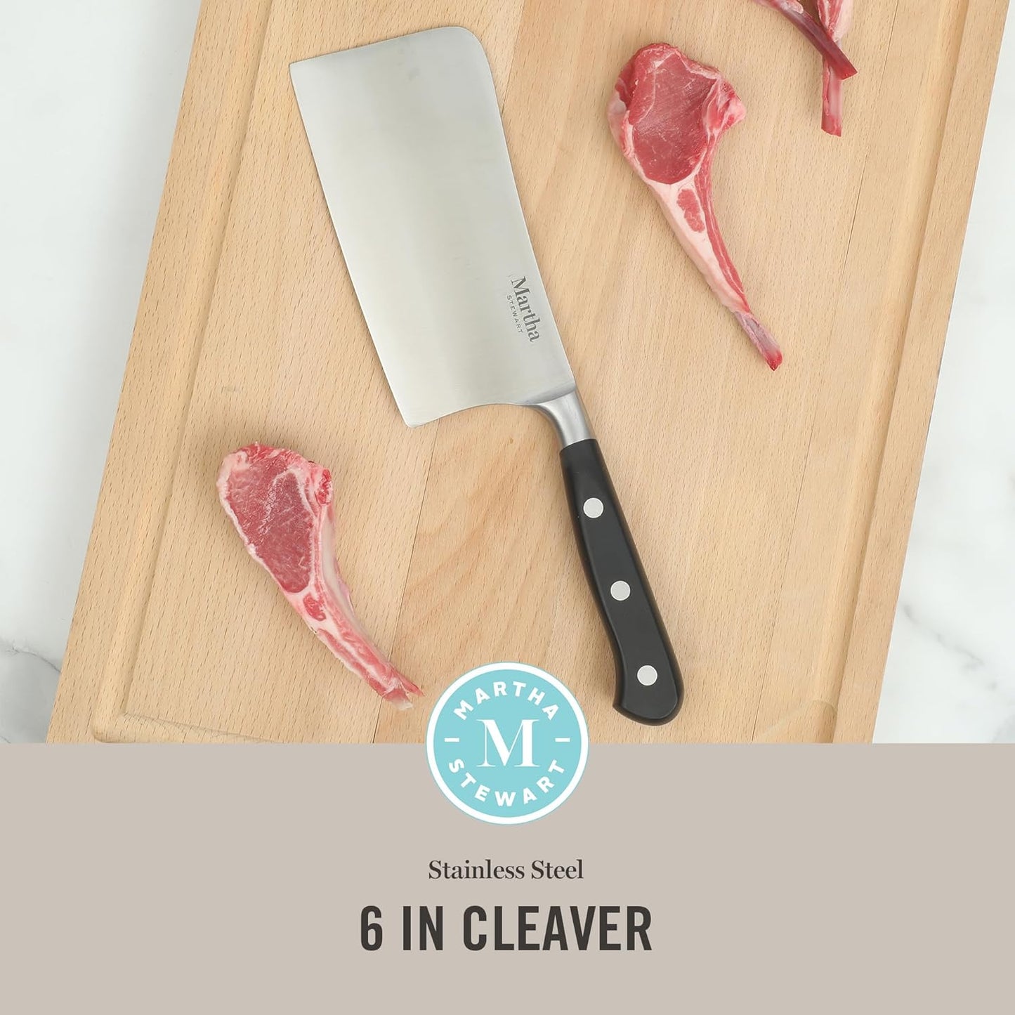 Martha Stewart Carverton 10" Hollow Edge Slicer Knife, High Carbon Stainless Steel Kitchen Knives w/Black Triple Riveted Handle