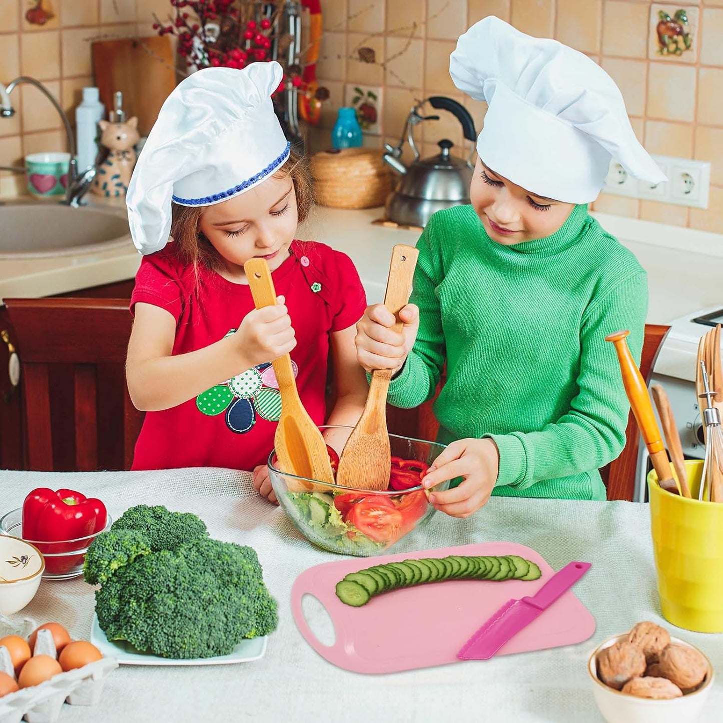 30 Pcs Plastic Cutting Board for Kids Safe Knife Cutting Knife Cooking Supplies Cooking Utensils Including15 Child Safe Knife 15 Chopping Board for Cooking Club, Preschool