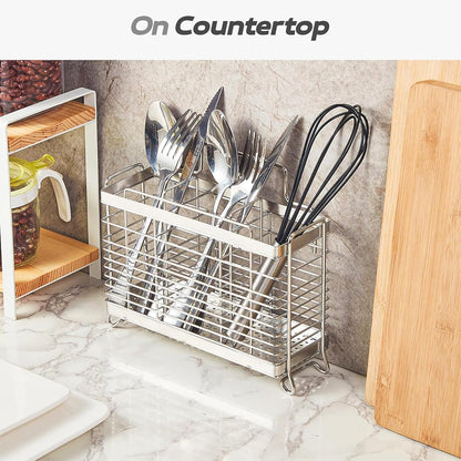 KESOL Kitchen Utensil Holder, Stainless Steel Utensil Drying Rack Flatware Holder Sinkware Caddy Countertop Organizer with 4 Divided Compartments, Rust Proof