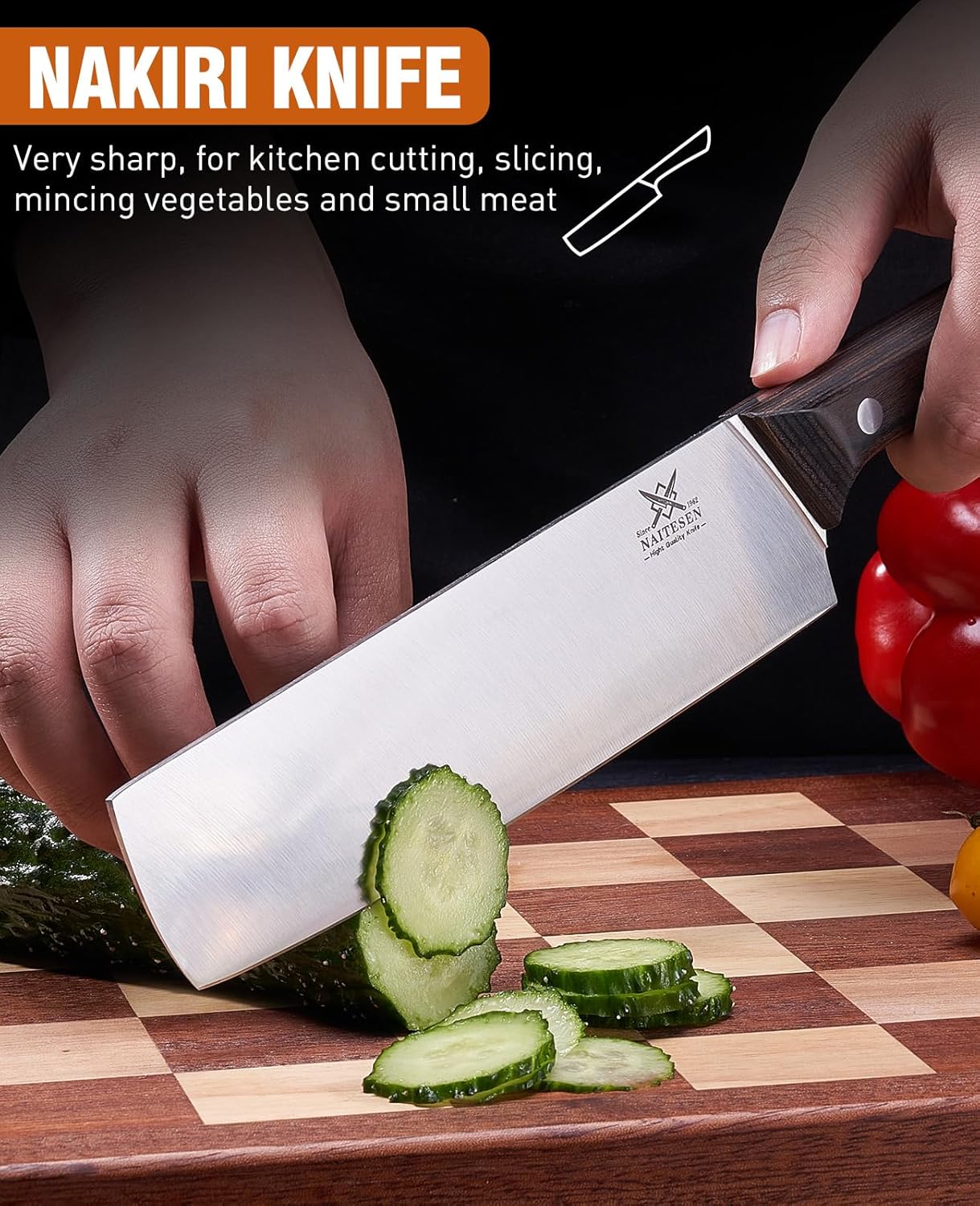 Naitesen 2PCS Cleaver Knife Set, Razor Sharp Meat Cleaver Nakiri Knife for Meat Vegetable Cutting Kitchen Cooking Gifts for Men Women