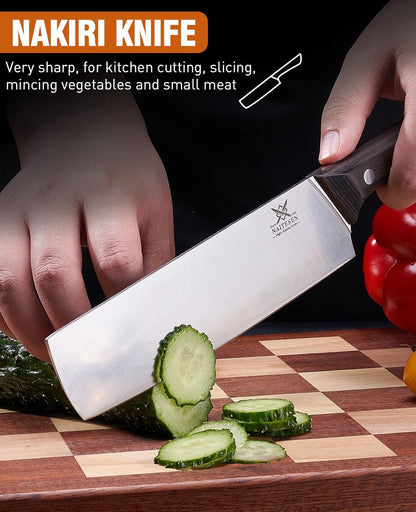 Naitesen 2PCS Cleaver Knife Set, Razor Sharp Meat Cleaver Nakiri Knife for Meat Vegetable Cutting Kitchen Cooking Gifts for Men Women