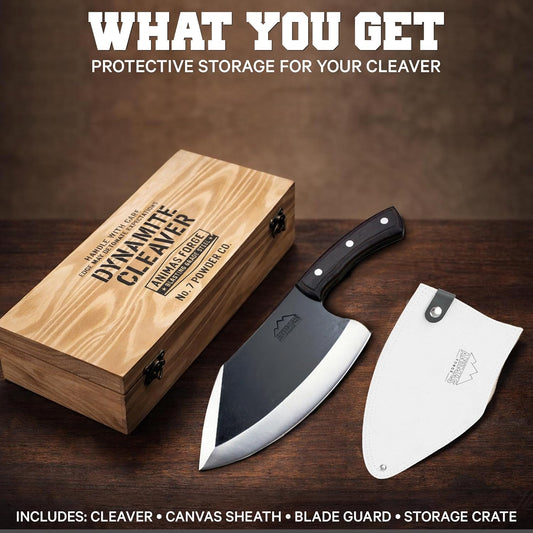 Dynamite Cleaver Meat Cleaver Knife Heavy Duty High Carbon Steel Butcher Knife Desert Hardwood Handle Full Tang BBQ Meat Cutting Butchering Kitchen Cooking Outdoor Camp Bone Chopping Prep