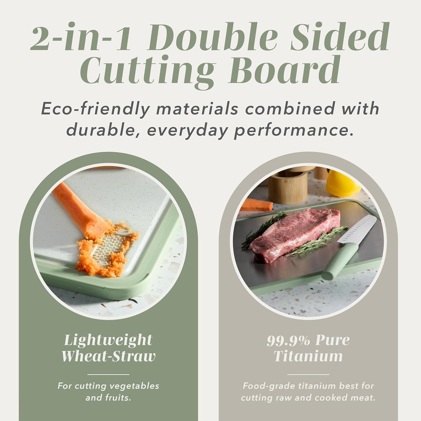 COOK WITH COLOR Titanium Cutting Board for Kitchen, 3 Pc Cutting Board Set with Knife, Double Sided Food Grade, Pure Titanium, Easy to Clean