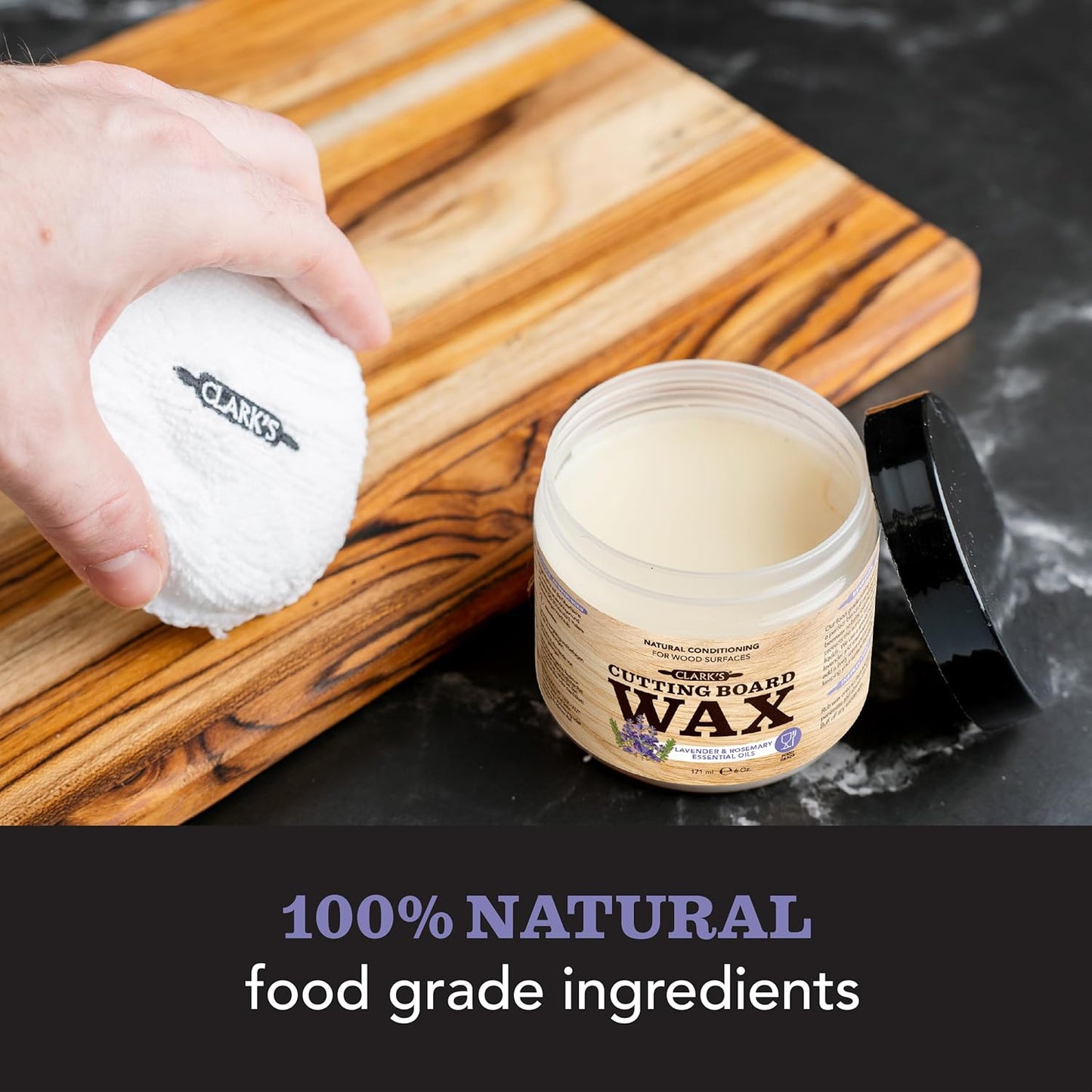 CLARK’S Cutting Board Oil and Wax Kit – Includes Food Grade Mineral Oil (12oz), Finishing Wax (6oz), Applicator, & Buffing Pad to Clean and Protect Wood, Enriched with Natural Lemon & Orange Extract