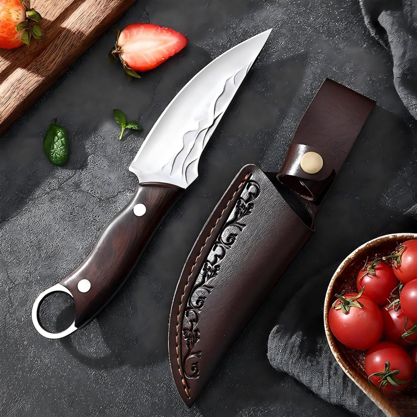 MDHAND Chef Knife - 8.5 inch Hand Forged Boning Knife with Sheath, High Carbon Steel Hunting Knives, Meat Cutting Knife for Kitchen, Japanese Butcher Knives for Camping, Outdoor BBQ, Gifts for Men
