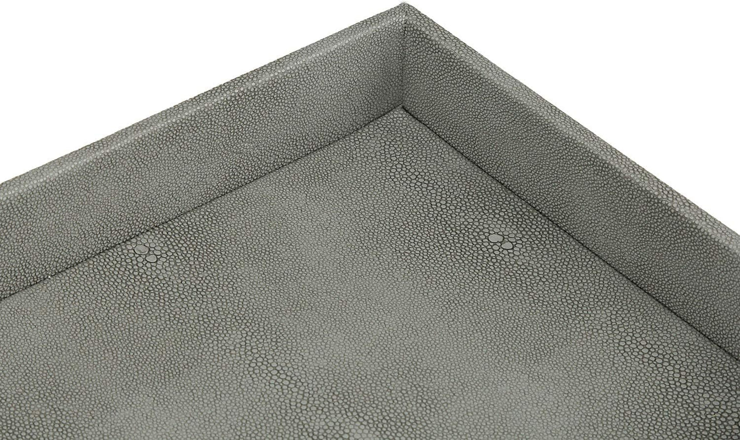 HofferRuffer Faux Leather Vanity Tray, Elegant Desktop Storage Organizer, Decorative Catchall for Perfume, Bathroom Valet, Nightstand or Dresser, 10.2 x 8.4 x 1.8 inches (Grey Stripe)