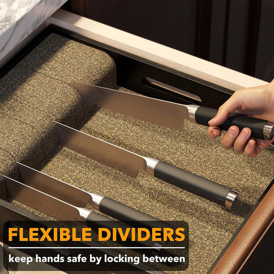 SpaceAid Large Knife Drawer Organizer Bamboo Insert Dock, Kitchen Steak Knives Holder Organizers Block for Drawer in Storage Organization (Large)