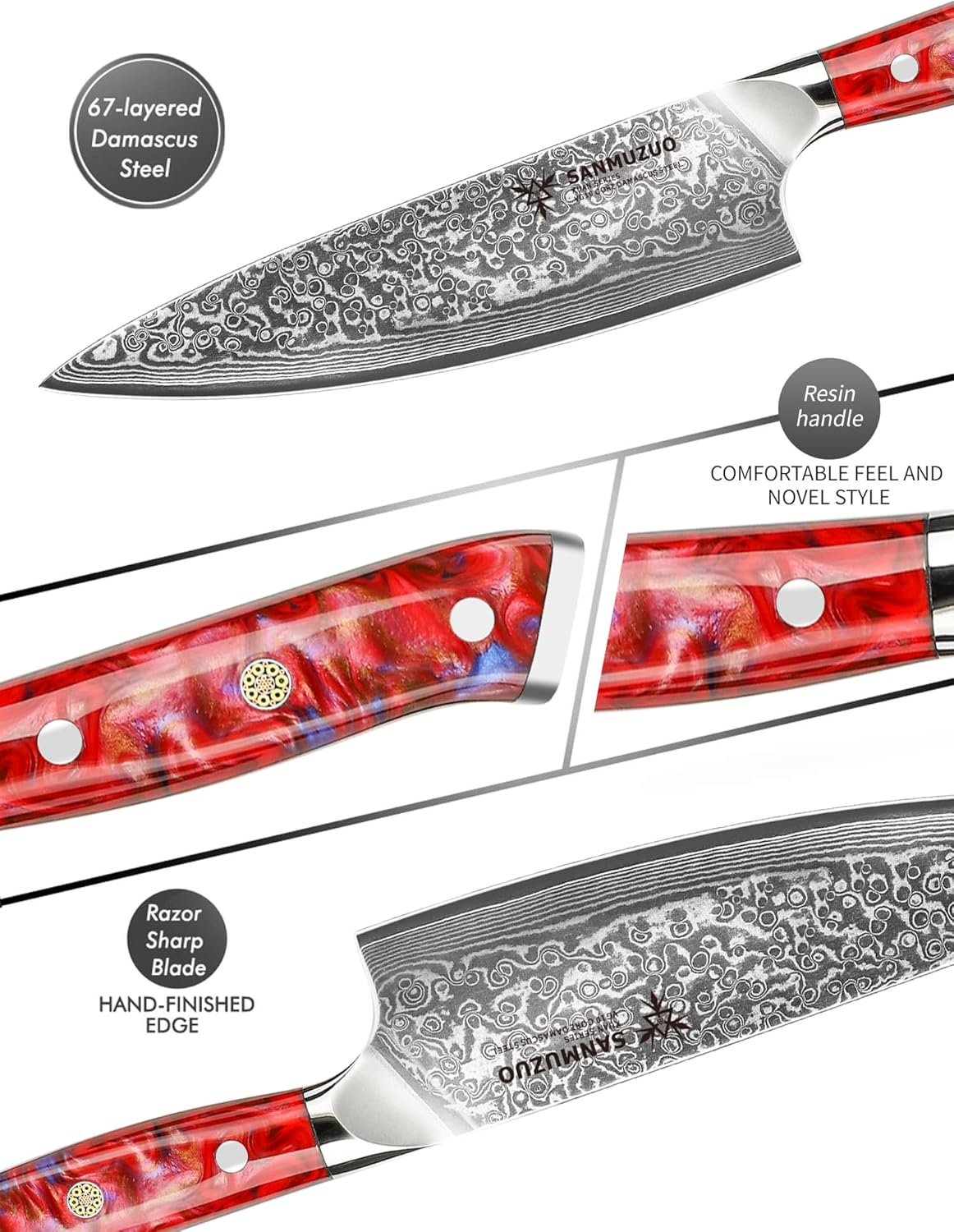 Chef Knife - 8 inch - Xuan Series - VG10 Damascus Steel Kitchen Knife - Resin Handle (Sapphire Blue)