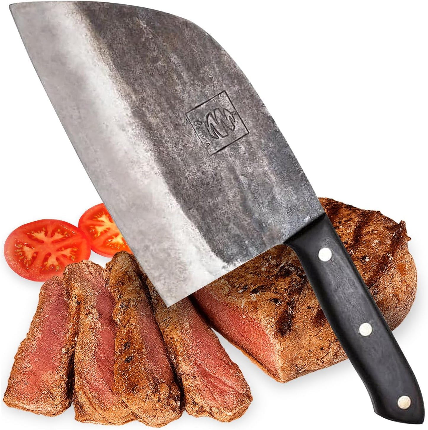 COOLINA Daozi 8" Butcher Knife, Hand-Forged High-Carbon Steel Cleaver for Heavy-Duty Meat Cutting, Slicing, Chopping, Brisket & BBQ, Full-Tang Forged Blade with Ergonomic Wood Handle