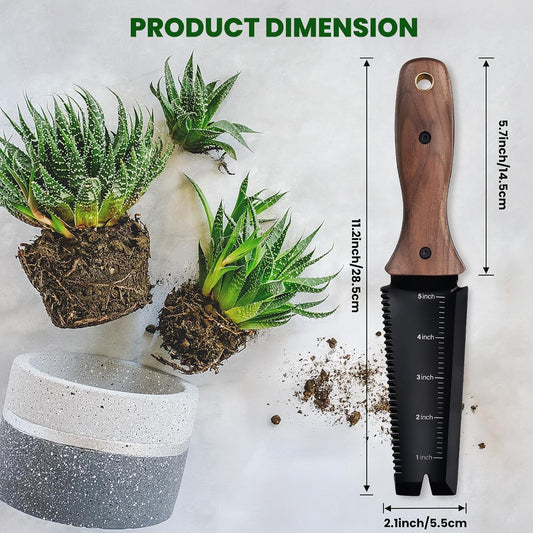 PERWIN Hori Hori Garden Knife, Garden Tools with Sheath for Weeding, Planting, Digging, 7" Stainless Steel Blade with Cutting Edge, Full-Tang Wood Handle with Hanging Hole