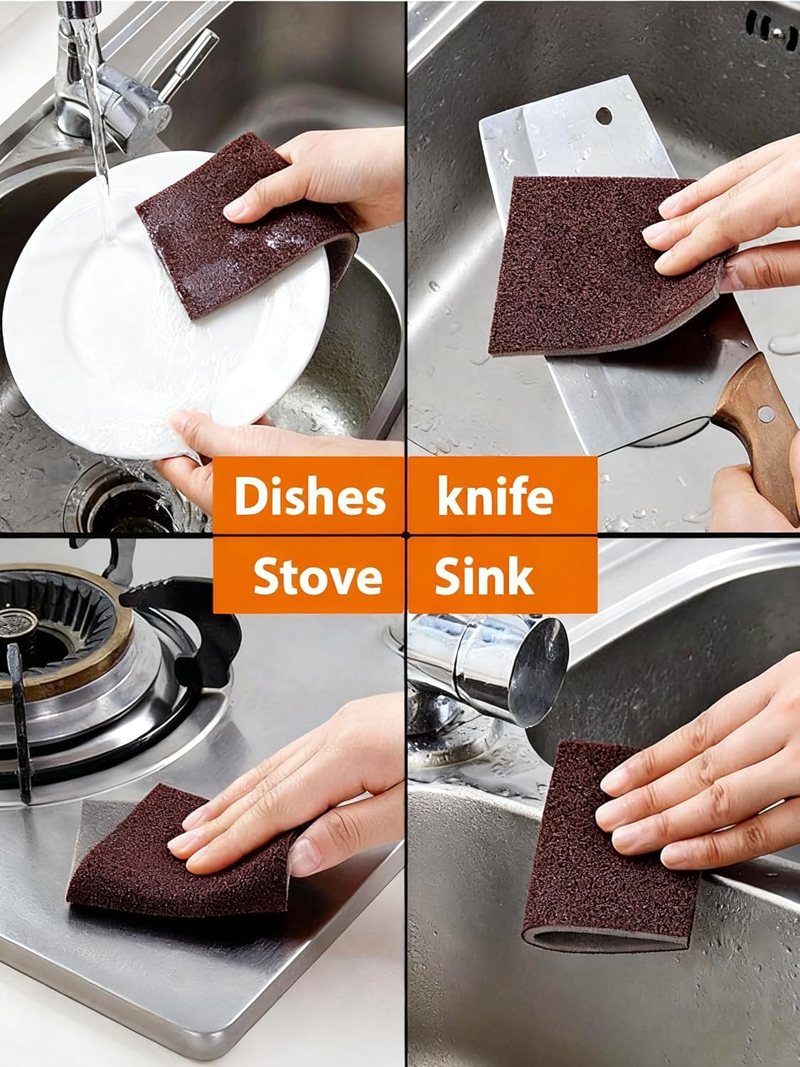 Carborundum Sponge Nano Emery Sponge Brush Eraser Scrub Kitchen Cleaning for Removing Rust Pots，Household Cleaning Tool (Dark brown-10pcs)