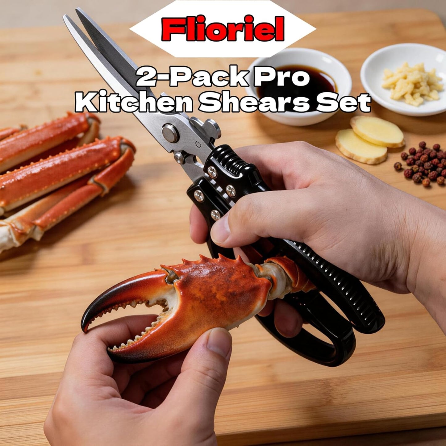 2-Pack Heavy Duty Kitchen Shears - Ultra Sharp All Purpose Food Scissors for Cutting Chicken Bones, Meat & Vegetables, Multi-Function Stainless Steel Cooking Shears (Black & Red)
