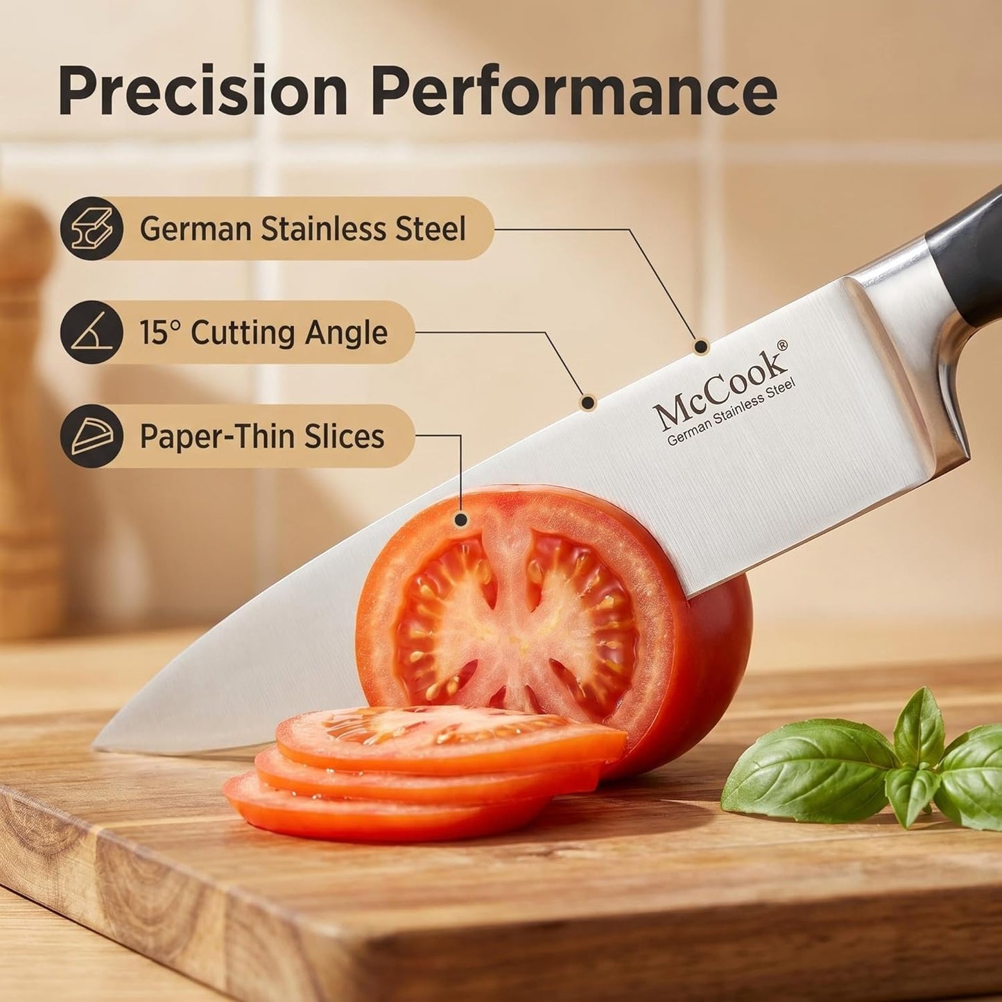 McCook® Knife Sets,German Stainless Steel Kitchen Knife Block Set with Built-in Sharpener