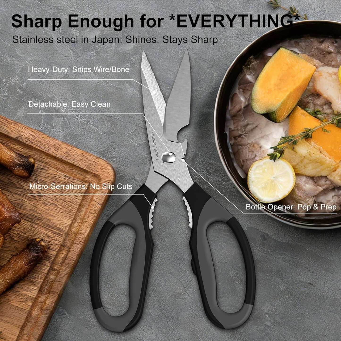 8” Ultra Sharp Kitchen Shears Heavy Duty - Stainless Steel Kitchen Shears for Food, Dishwasher Safte Kitchen Scissors for Meat Cutting