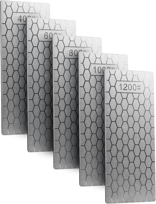 Diamond Sharpening Plate, 5PCS 400/600/800/1000/1200 Grit Diamond Sharpening Stone Set with Non-Slip Base, Diamond Plate Sharpening Stone for Scissors Pocket Knife Kitchen Sharpening Tools