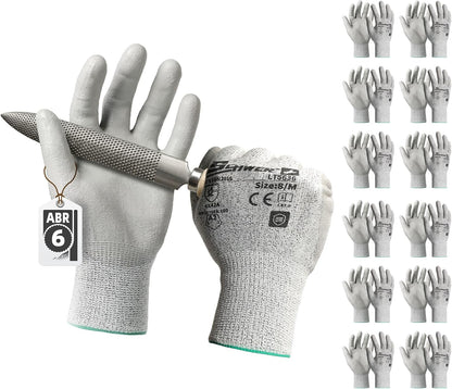 Schwer 6 Pairs ANSI A2 Cut Resistant Work Gloves with Certified Level 6 Ultra Abrasion Resistance, Safety Gloves with Grip for General Use, Construction, Gardening, Mechanic, 3D-Comfort, LT5636, L
