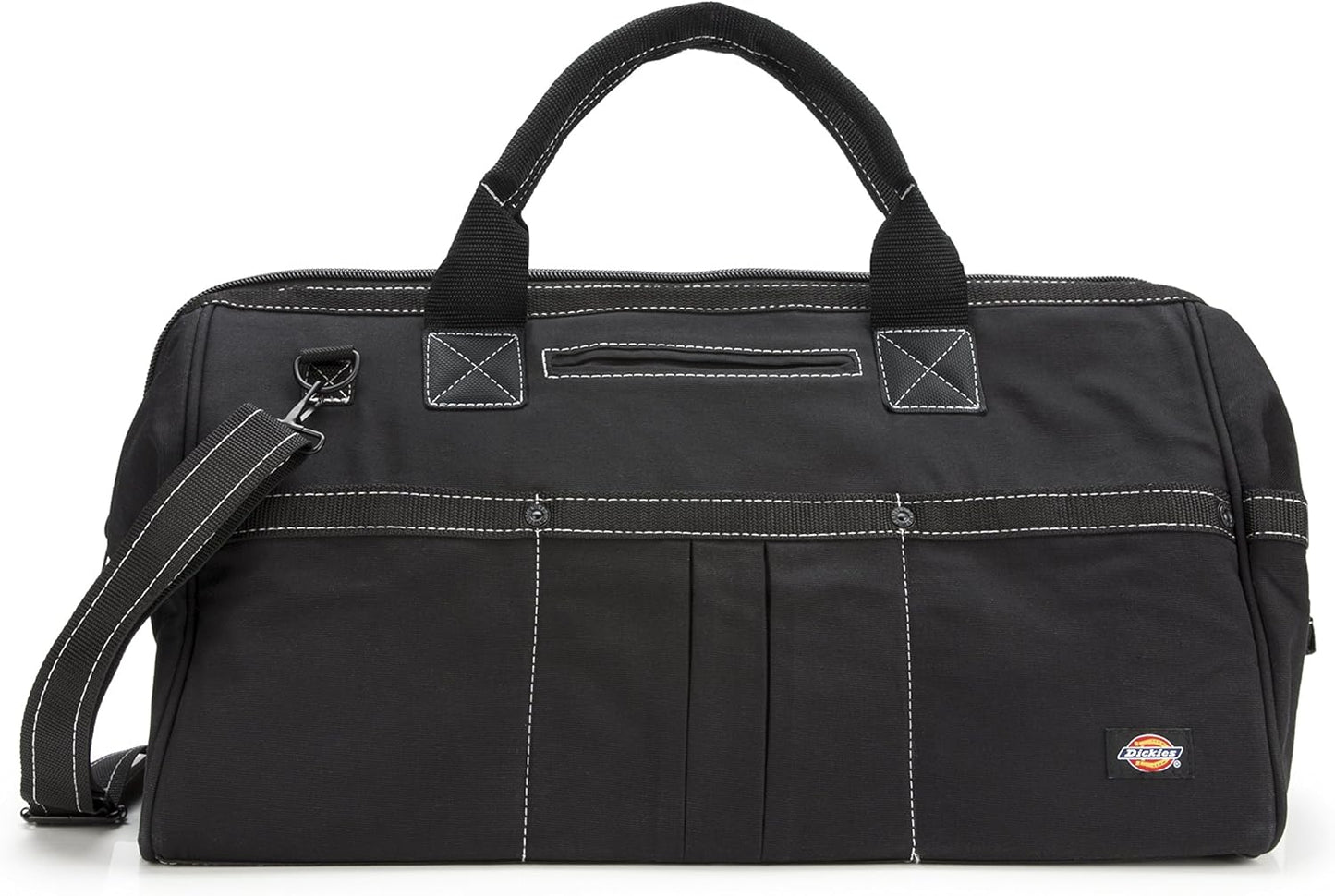Dickies 20-Inch Durable Canvas Work Bag for Painters, Carpenters, and Builders, Heavy-Duty Zipper, Reinforced Handles, Exterior Pockets, Shoulder Strap, White