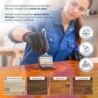 60''L x 25''W x 1.5''Th Acacia Premium Solid Wood Butcher Block Countertop, Butcher Block Table Top for DIY Washer Dryer/Island/Kitchen Countertop (Unfinished)