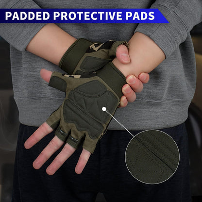 FIORETTO Fingerless Workout & Exercise Gloves for Gym, Weight Lifting, Airsoft, Shooting, Hunting, Hiking, Cycling, Driving, Motorcycle, Climbing M210603