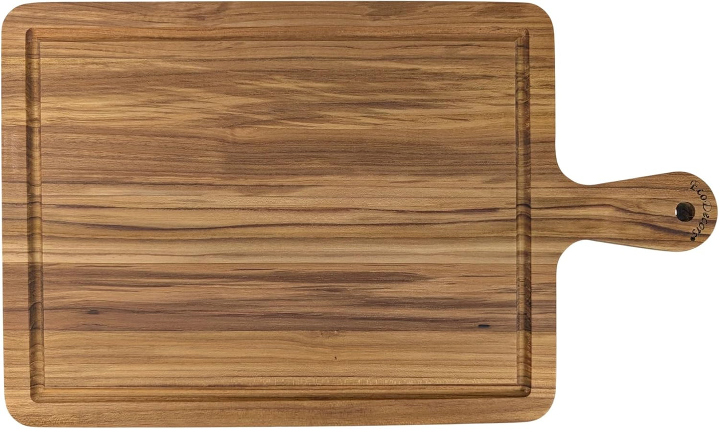 EcoDecors 18"x14" Extra Large Teak Cutting Board, Edge Grain Wood with Juice Groove & Handle, FSC Certified for Kitchen, Carving & Butcher Block Prep