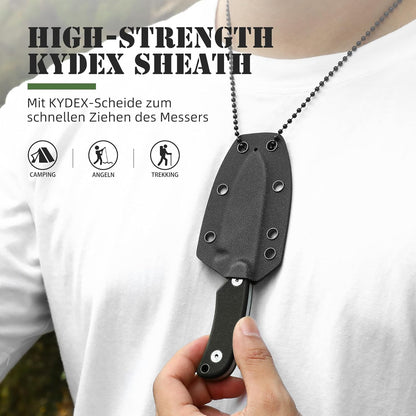 Omesio Neck Knife, Full Tang EDC Knife Necklace for Men, 5.82" Fixed Blade with Kydex SHeath and Clip, Nessmuk Blade Small D2 Steel G10 Handle for Outdoor, Survival, Camping