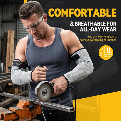 MIG4U Cut Resistant Sleeves with Leather Patches, Arm Safety Protection for Men and Women Thin Skin, Anti Puncture Level 5 Protective Arm Sleeve in Gardening, Farm, Welding, 18''
