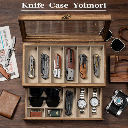 Knife Display Case, 3-Layer Pocket Knife Case Display & Storage Knives, Solid Wood Knife Case for Collections, Gift for Boyfriend Fathers Day Birthday Gifts(Black)