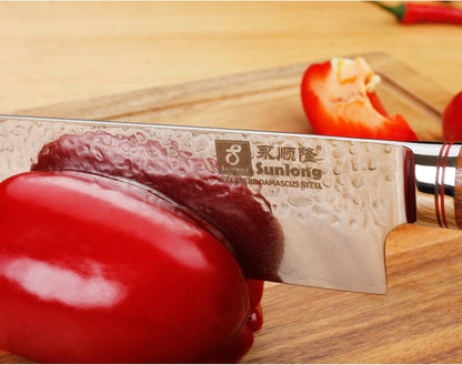 SUNLONG Chef's Knives 12 inch Pro Gyuto Japanese Hammered Damascus Natural Bloodwood Hand